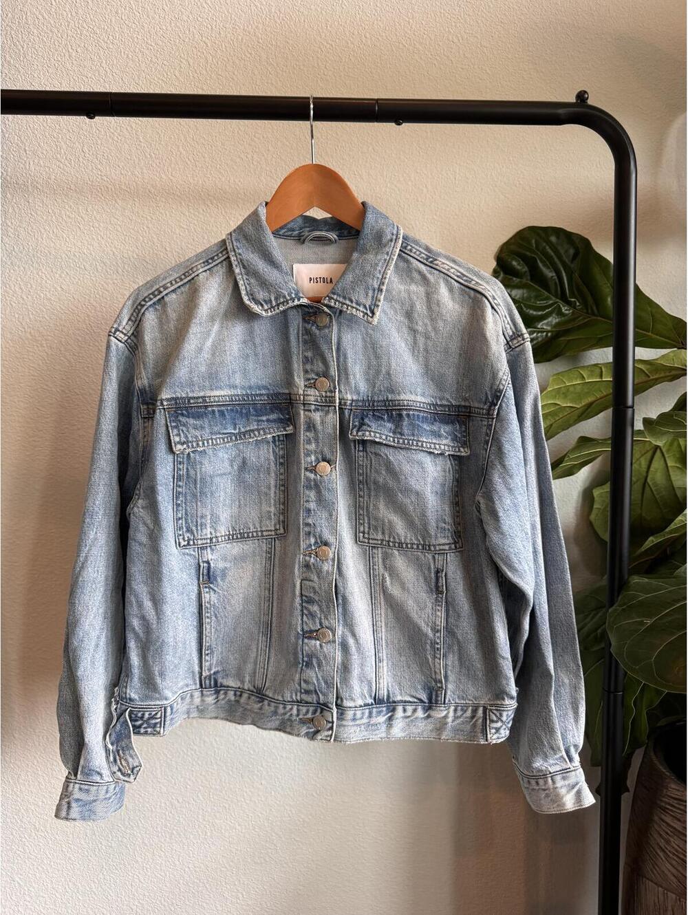 Pistola Oversized Distressed Denim Jacket Small Light Wash Trucker Jean Jacket